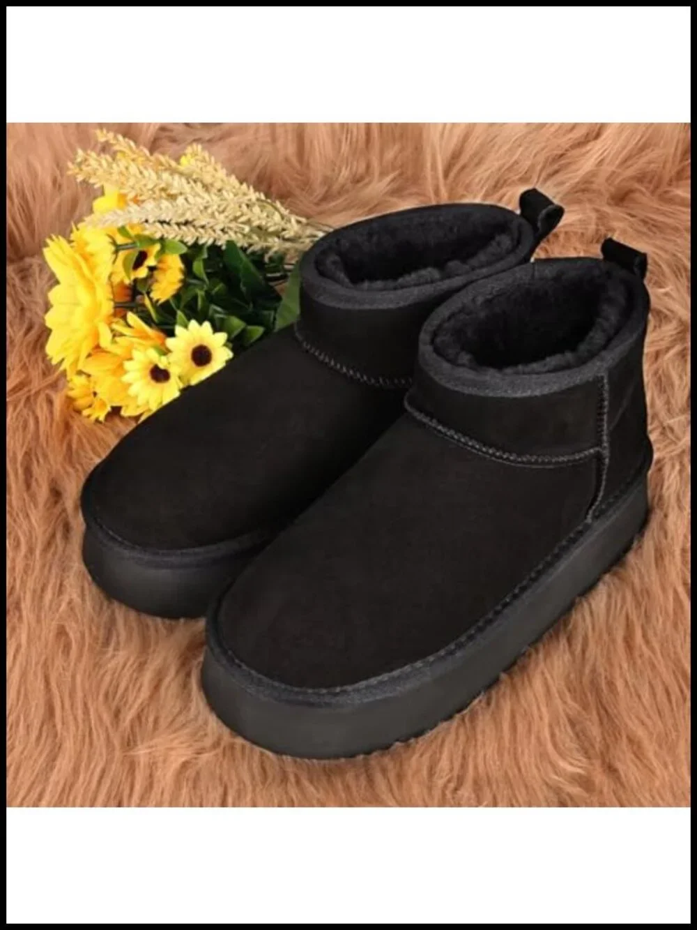 Genuine Suede Ankle Platform Boots with Cozy Faux Fur Lining